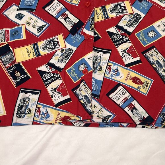 Liz Golf Shirt Women's Size M Red Travel Print Button Short Sleeve Vintage 90s - Picture 3 of 13